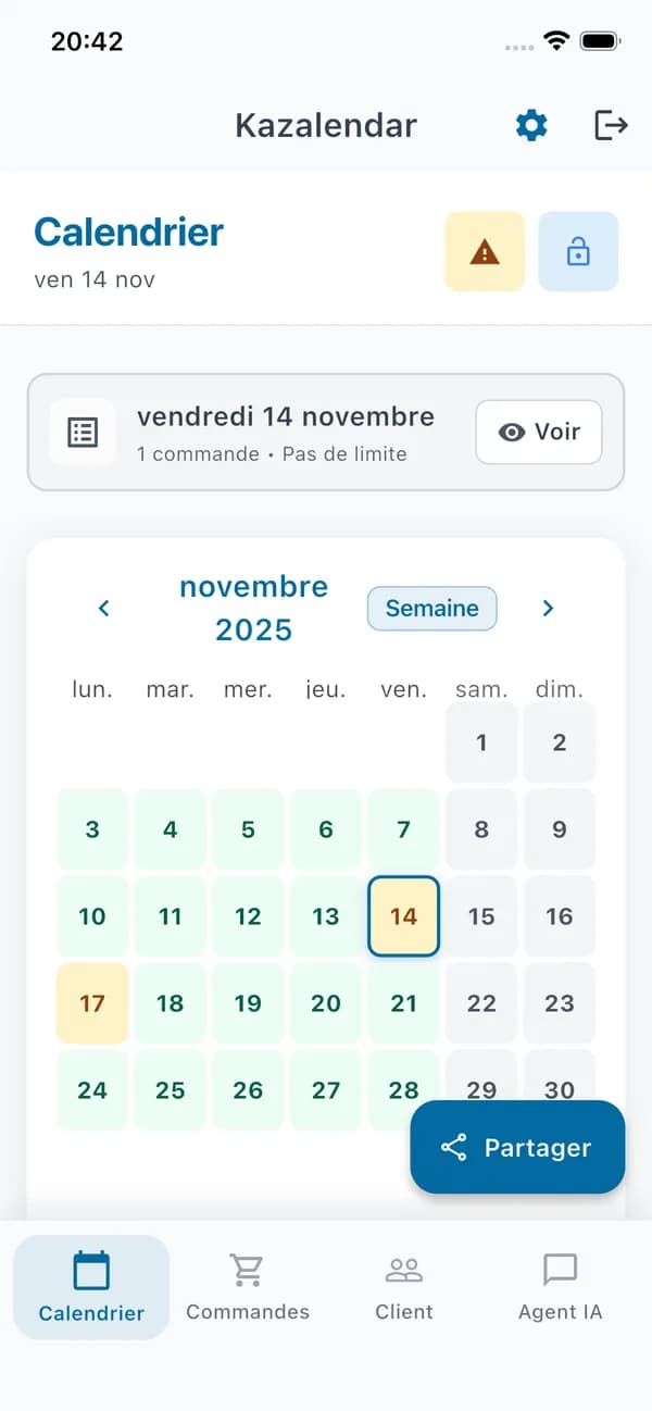 Kazalendar : aperçu de l'agenda professionnel intelligent avec gestion des rendez-vous et commandes